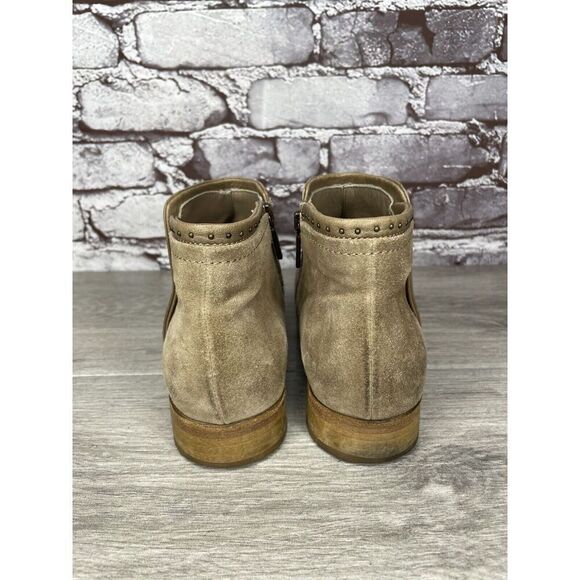 ITALEAU Tan Suede Leather Ankle Side Zipper Low Heel Boots Women Sz 37EU/7.5M US - Picture 4 of 16